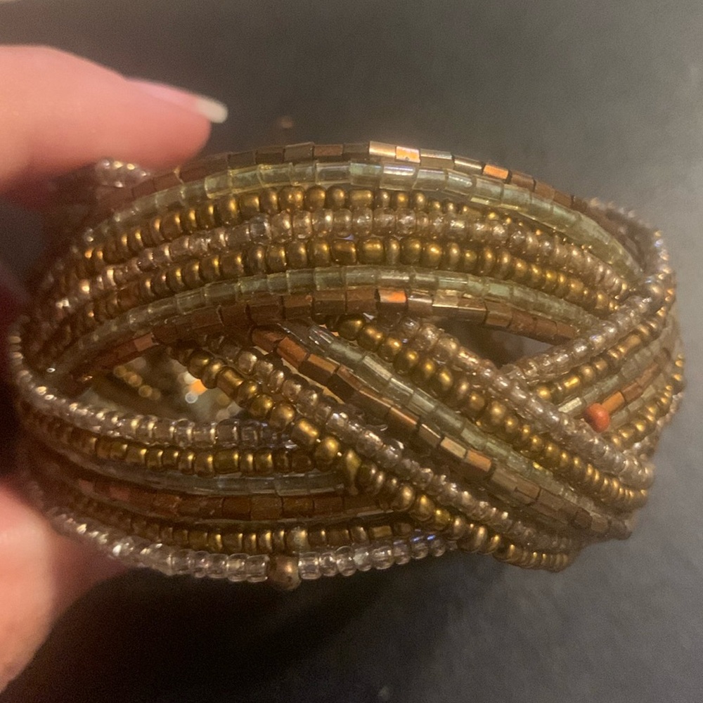 Bronze / Browm color  micro beaded cuff bracelet